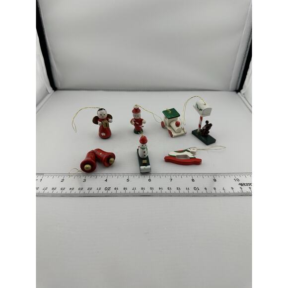 Set of 7 Vintage Wooden Germany Hand Painted Mini Christmas Ornaments - Picture 3 of 7